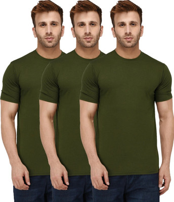 New Trends Collection Solid Men Round Neck Dark Green T-Shirt