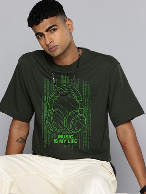Moda Rapido Graphic Print Men Round Neck Dark Green, Light Green T-Shirt