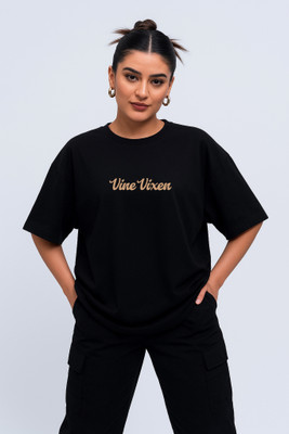 HUSKandCO Graphic Print Women Round Neck Black T-Shirt
