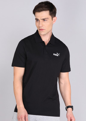 PUMA Solid Men Polo Neck Black T-Shirt