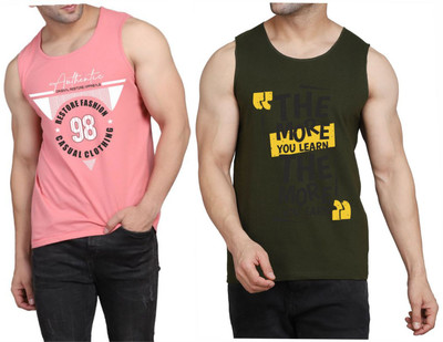 WOOSTRO Printed Men Scoop Neck Pink, Dark Green T-Shirt
