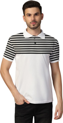 GEUM Striped Men Polo Neck Black, White T-Shirt