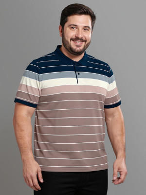 Bullmer Colorblock Men Polo Neck Navy Blue T-Shirt