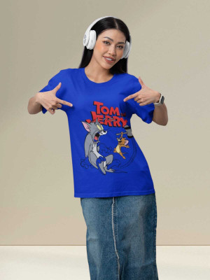 PD CLORI Solid Women Round Neck Blue T-Shirt