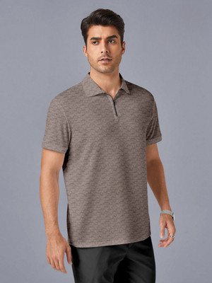 BEELEE TYPS Self Design Men Polo Neck Grey T-Shirt