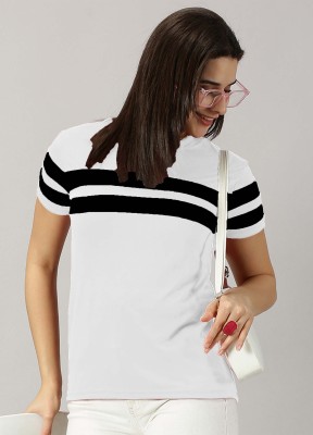 AUSK Striped Women Round Neck Multicolor T-Shirt