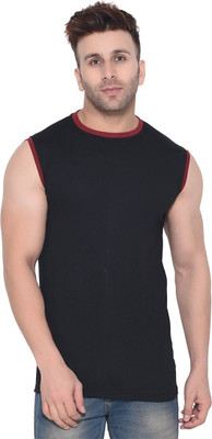 Lawful Casual Solid Men Round Neck Black, Maroon T-Shirt