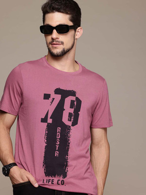 Roadster Printed Men Polo Neck Pink T-Shirt