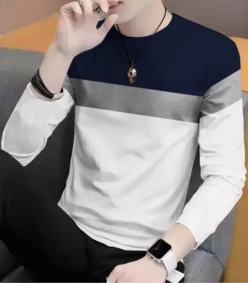 ATTITUDE START OF FASHION Self Design Men Polo Neck White, Navy Blue T-Shirt