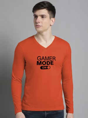 FBAR Printed Men V Neck Orange T-Shirt