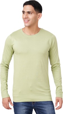 Zulements Solid Men Round Neck Light Green T-Shirt
