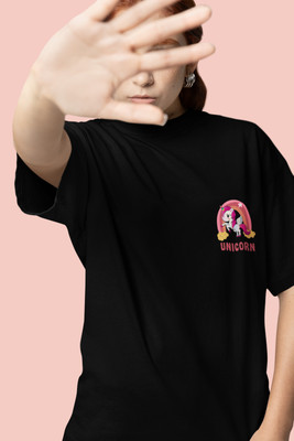 MAJESTITCH Self Design Women Round Neck Black T-Shirt