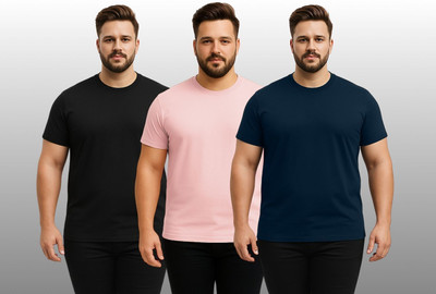 KART BLACK Solid Men Round Neck Multicolor T-Shirt