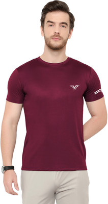 MISSILLE Solid Men Round Neck Maroon T-Shirt