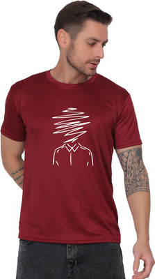 EKTABAZAR Printed Men Round Neck Maroon T-Shirt