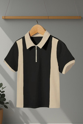 NB NICKY BOY Colorblock Men Zip Neck Black, Beige T-Shirt