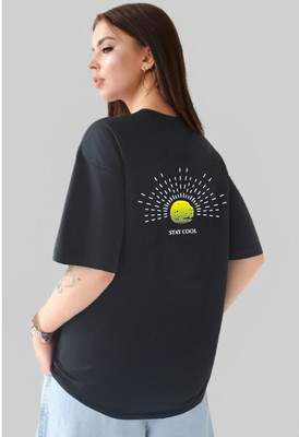 MACK JONNEY Printed Women Round Neck Black T-Shirt