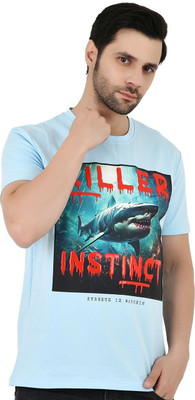 Sageware Graphic Print Men Round Neck Light Blue T-Shirt
