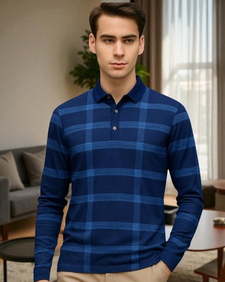 Autna Printed Men Polo Neck Navy Blue T-Shirt