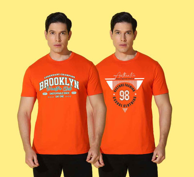 WOOSTRO Printed, Typography Men Round Neck Orange T-Shirt