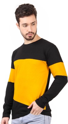 AMREAL LOOK Solid Men Round Neck Black, Yellow T-Shirt