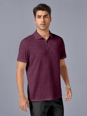 BEELEE TYPS Self Design Men Polo Neck Maroon T-Shirt