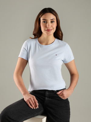 TOMMY HILFIGER Solid Women Crew Neck Blue T-Shirt