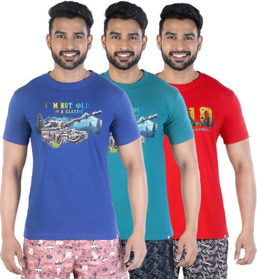 COLORS by Rupa Frontline Graphic Print Men Round Neck Dark Blue, Green, Red T-Shirt