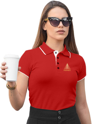 Fighterhero Printed Women Polo Neck Red T-Shirt