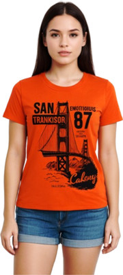 MEGHA SHRISTY ENTERPRISES Typography Women Round Neck Orange T-Shirt