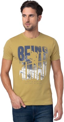 BEING HUMAN Typography Men Round Neck Brown T-Shirt