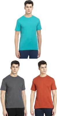 JOCKEY Solid Men Round Neck Grey, Orange, Light Green T-Shirt