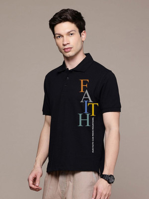Moda Rapido Graphic Print Men Polo Neck Black T-Shirt