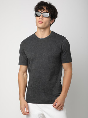 R&B Solid Men Round Neck Grey T-Shirt