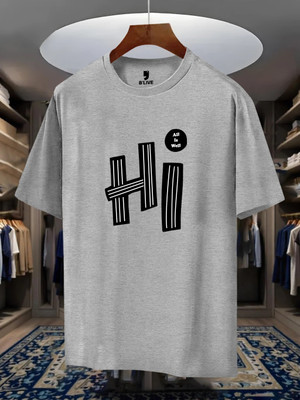 BLIVE Printed Men Round Neck Grey T-Shirt