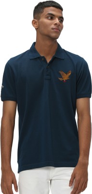 MUFTI Solid Men Polo Neck Dark Blue T-Shirt