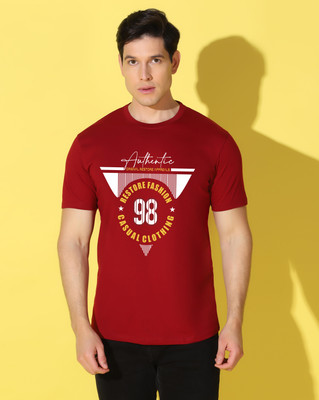 WOOSTRO Printed Men Round Neck Maroon T-Shirt