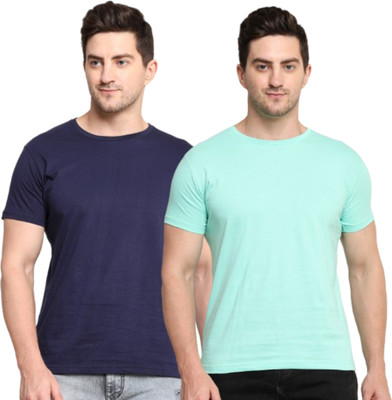 PATEL HUB Solid Men Crew Neck Navy Blue, Light Green T-Shirt