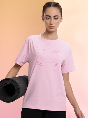 HRX by Hrithik Roshan Printed Women Round Neck Pink T-Shirt