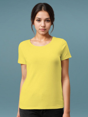 Dressberry Solid Women Round Neck Yellow T-Shirt