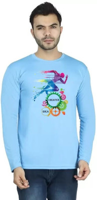 LV CARE Printed Men Round Neck Blue T-Shirt