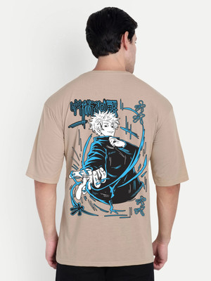 Manlino Graphic Print Men Round Neck Beige T-Shirt