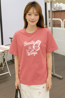 Stylicity Printed Women Round Neck Pink T-Shirt