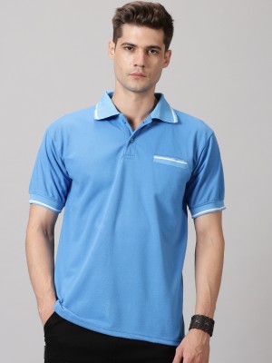 angar Solid Men Polo Neck Blue T-Shirt