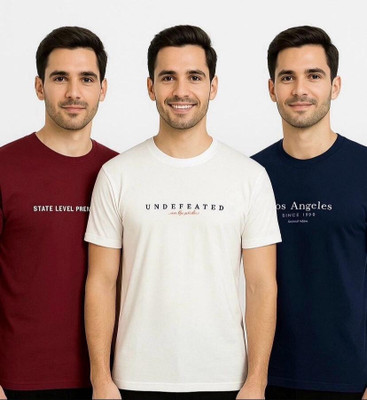 WHITE ROSE Printed, Typography Men Round Neck Multicolor T-Shirt