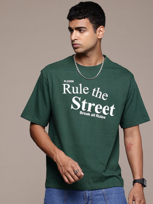 R.Code by The Roadster Life Co. Printed Men Round Neck Dark Green T-Shirt