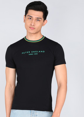 PETER ENGLAND Solid Men Round Neck Black T-Shirt