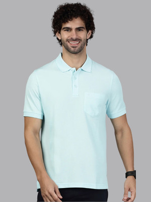 Ramraj Cotton Solid Men Polo Neck Blue T-Shirt