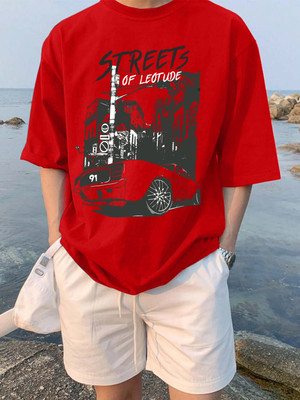 Leotude Printed Men Round Neck Red T-Shirt