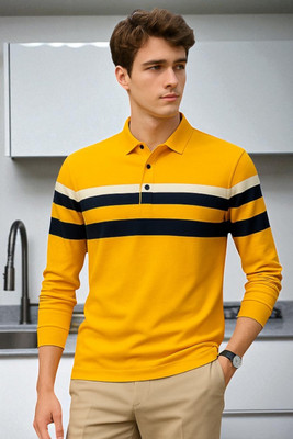 Bolderift Solid Men Polo Neck Yellow T-Shirt